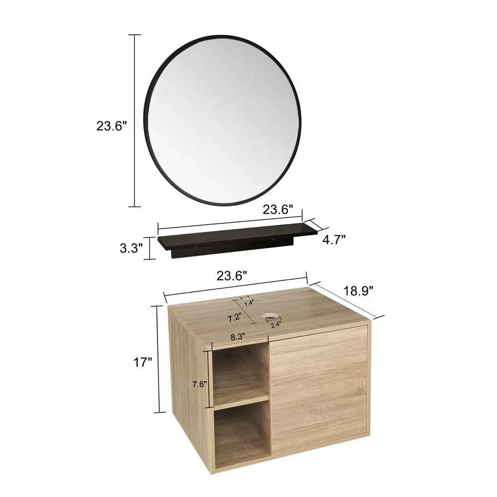 Bathroom Vanity With Mirror Floating Wood Cabinet Vessel Sink