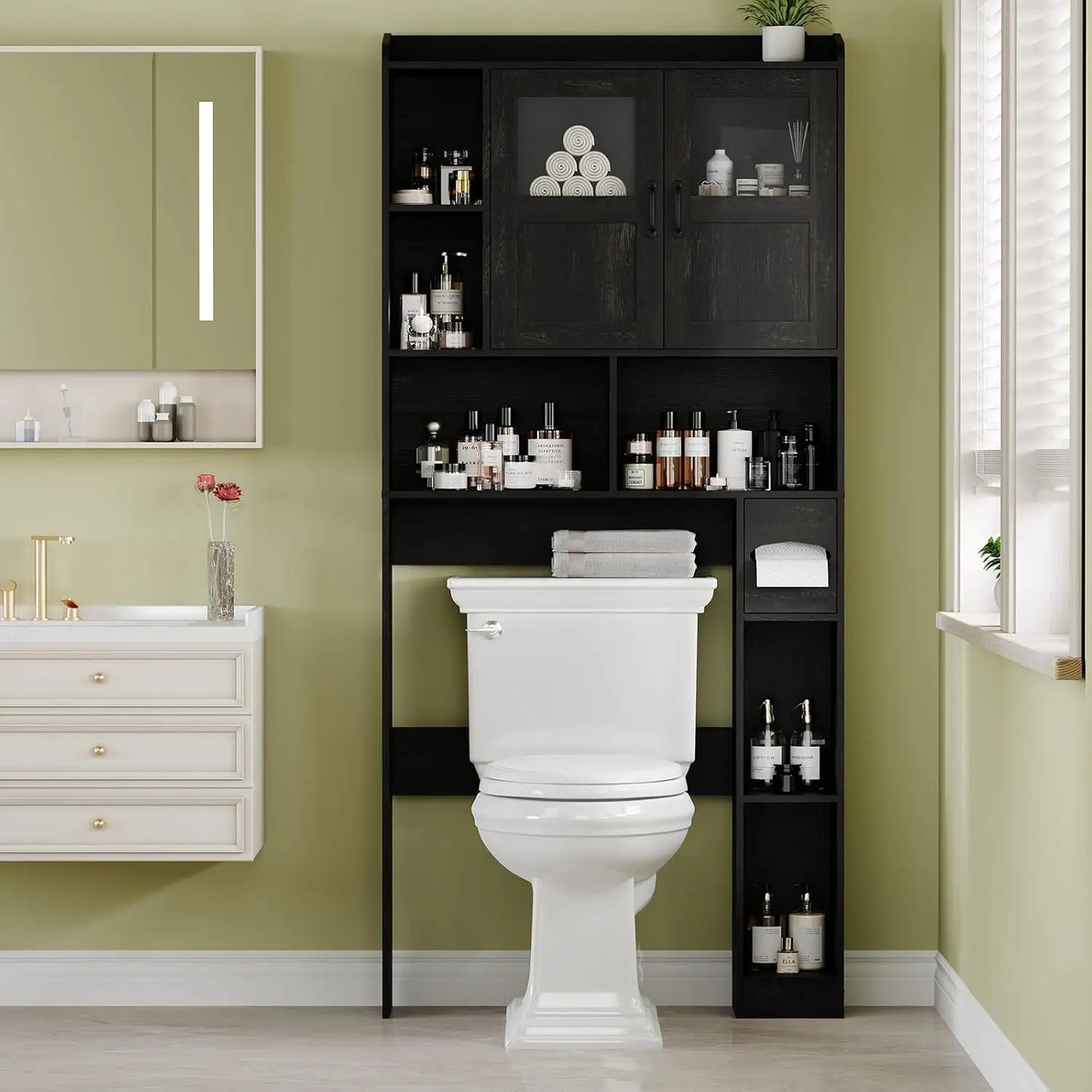 HiMISS Over Toilet Storage Cabinet Glass Door Modern Organizer