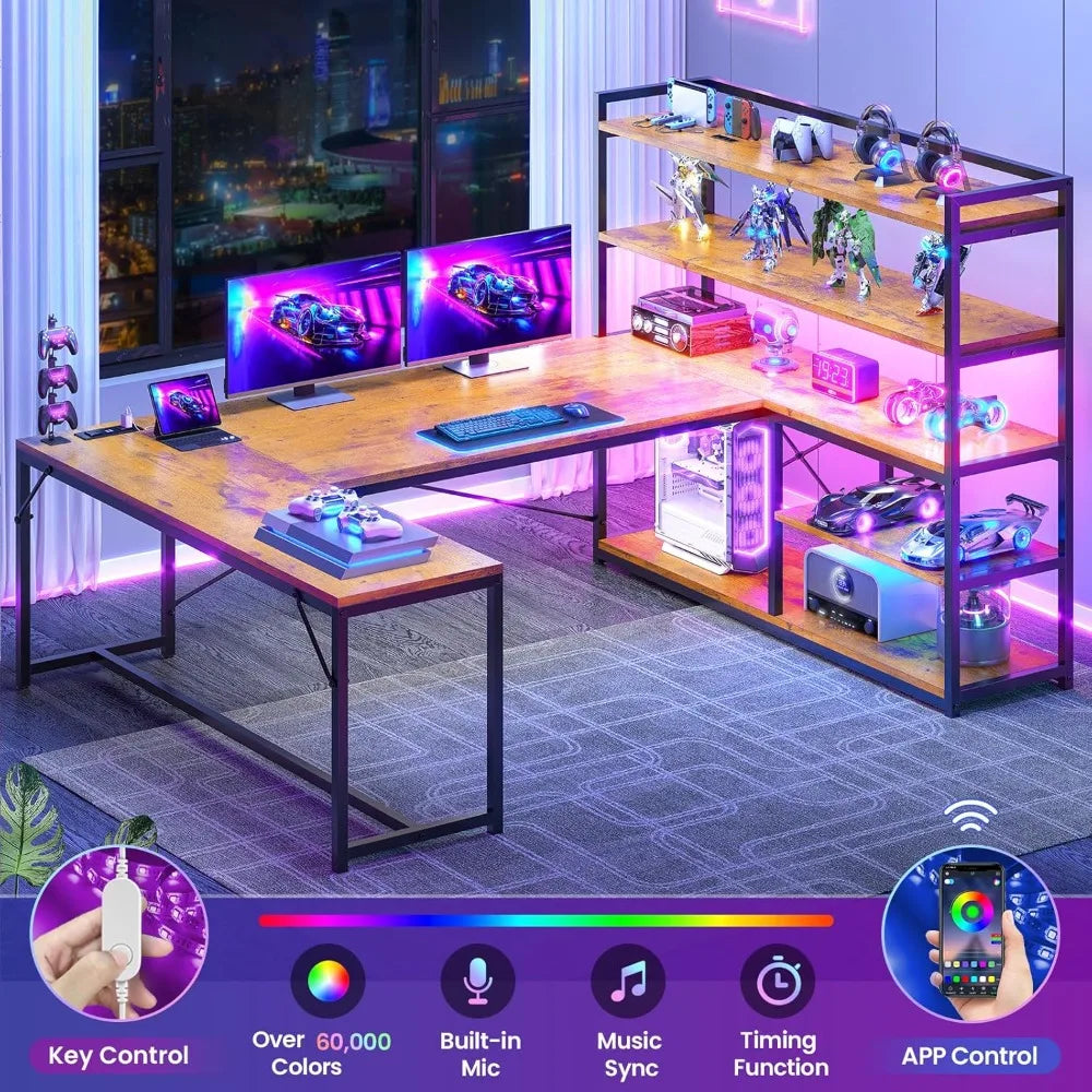 L Shaped Desk With Power Outlet For Home Office Setup