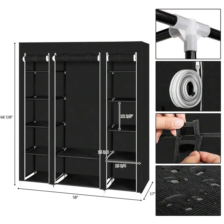 Wardrobe Portable Freestanding With Non-Woven Fabric Shelving