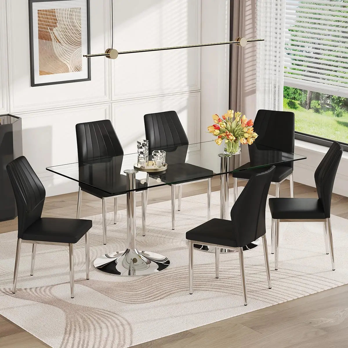 Guohe Glass Dining Table Set For Six With Tempered Top