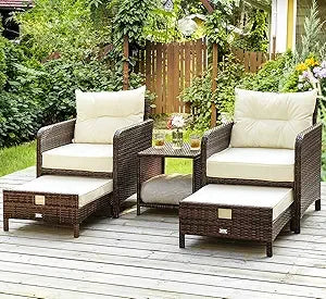 PAMAPIC 5-Piece Rattan Patio Furniture Set With Ottomans