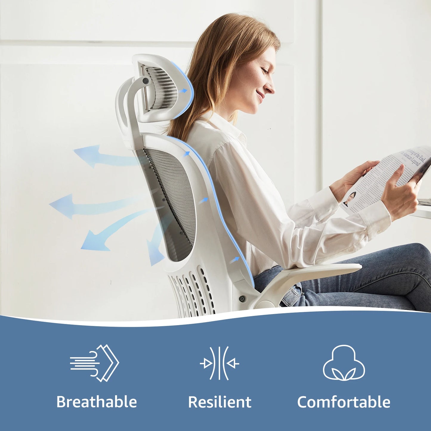 JHK Mesh Ergonomic Office Chair With Flip Up Armrests