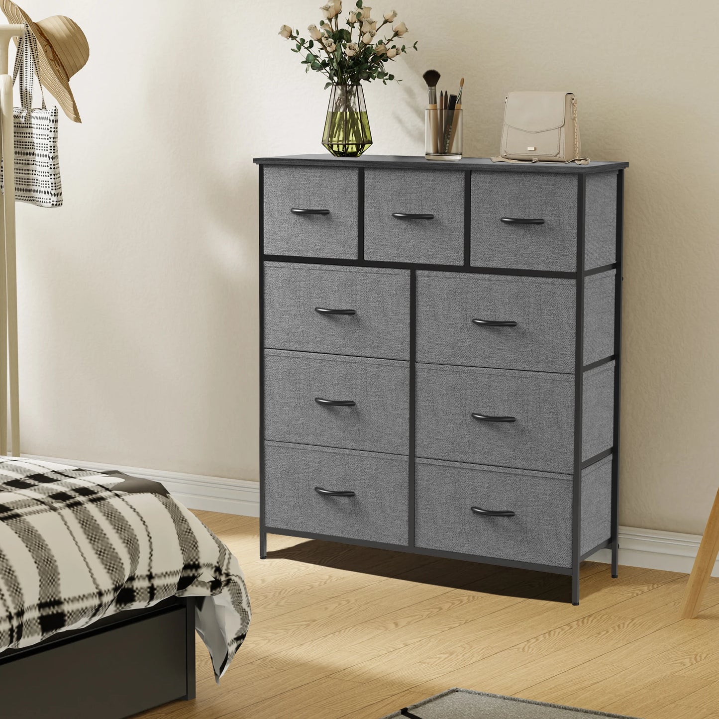 JHK Dresser With 9 Fabric Storage Drawers For Bedroom