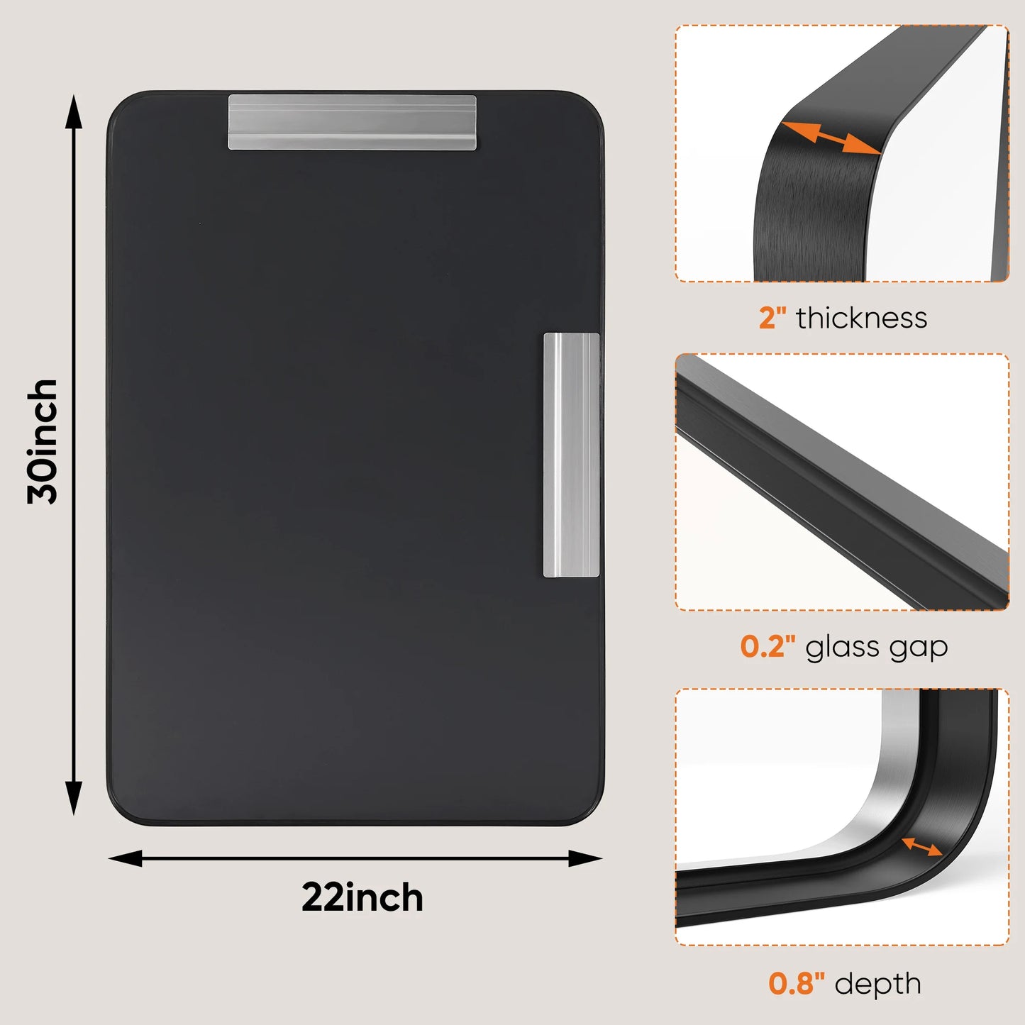 JHK Bathroom Mirror Matte Metal Framed, Rectangular, Clear Reflection