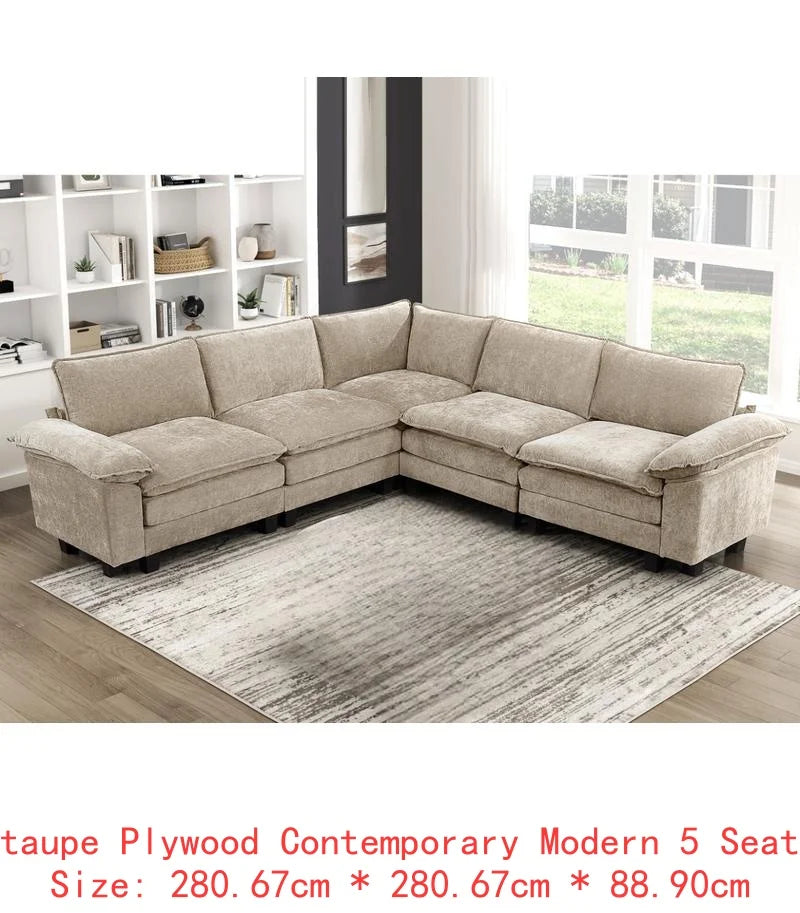 Modular Sectional Sofa Set With Plush Chenille Upholstery
