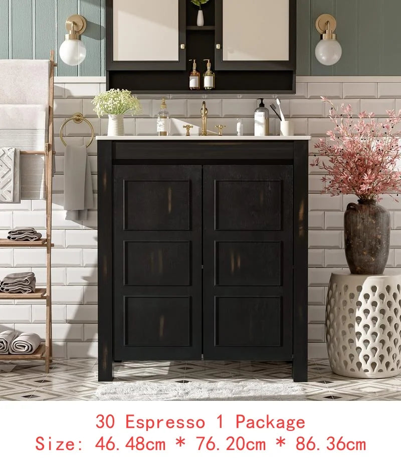 Bathroom Vanity Set With Double Ceramic Sinks And Soft-Close Doors