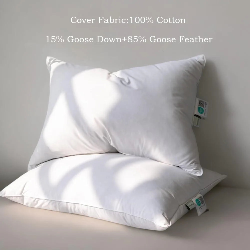 WQSPRINGCN Goose Down and Feather Pillows with Cotton Cover