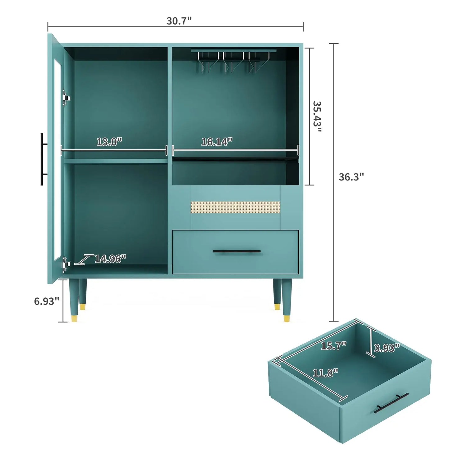 HiMISS Wine Bar Cabinet Tempered Glass Door For Living Room