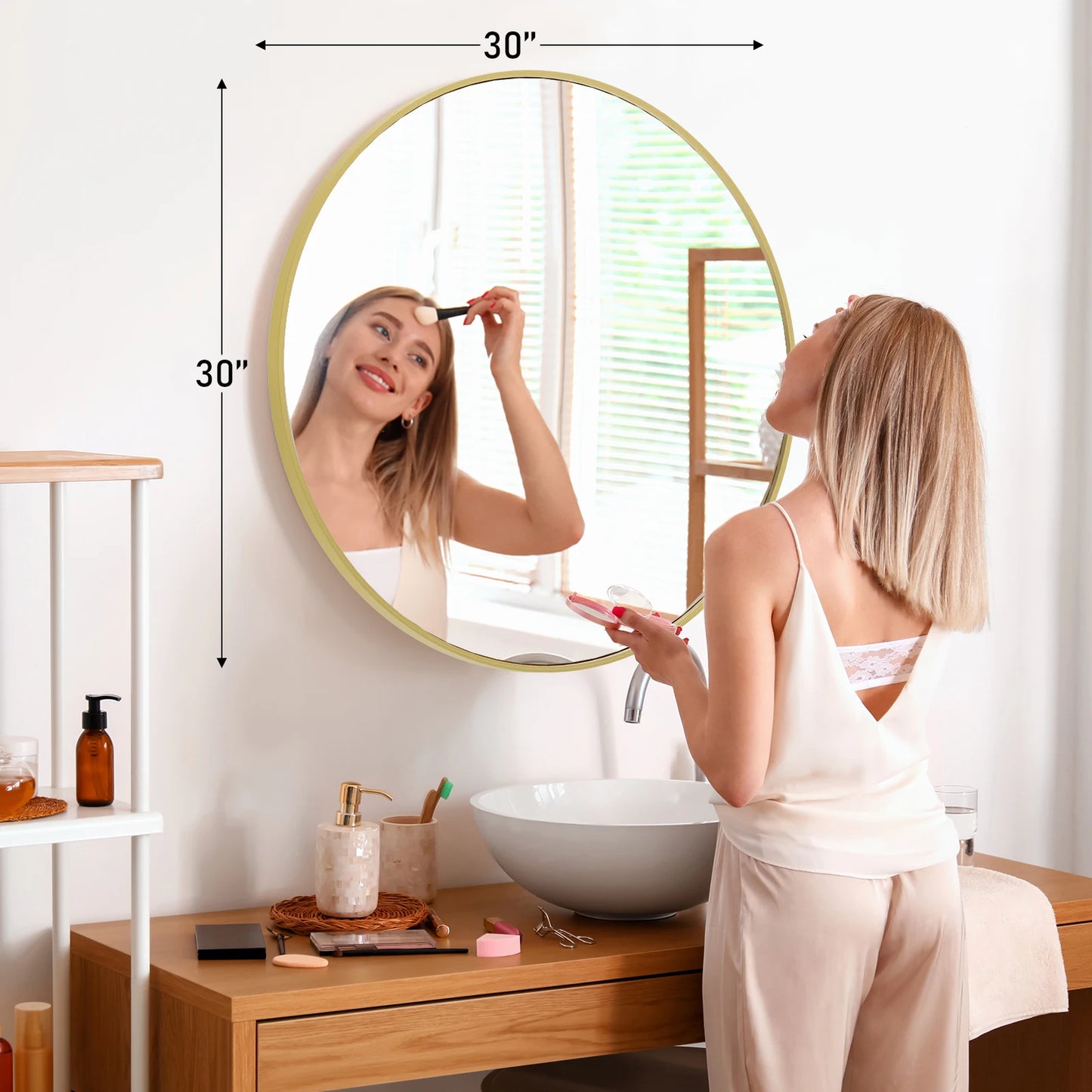 JHK Mirror Round Vanity Matte Metal Framed Wall Mirror
