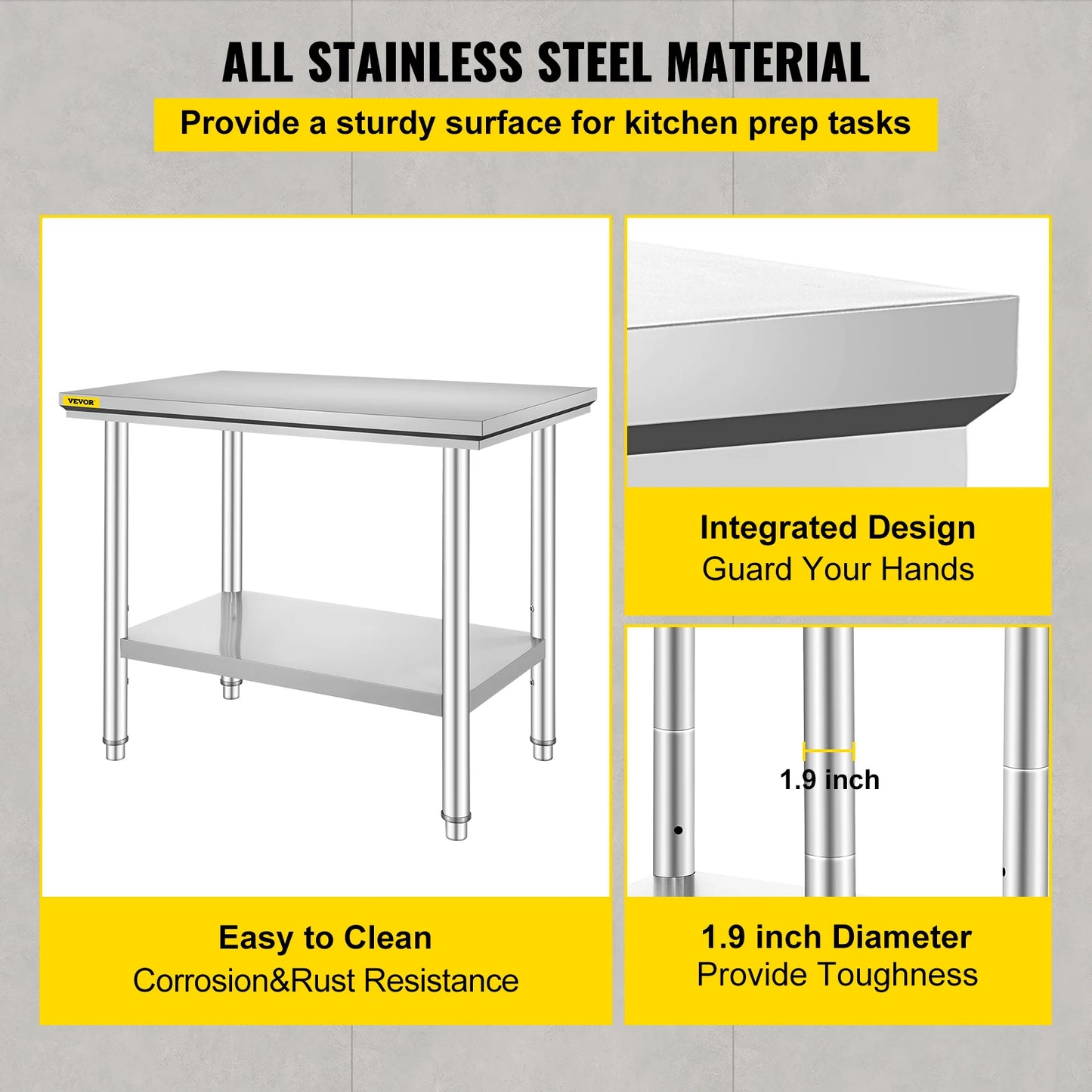 Kitchen Workbench Hygienic Stainless Steel Prep Table With Undershelf
