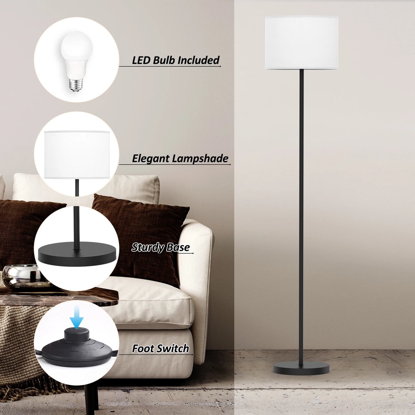 Floor Lamp With Remote Control Dimmable Bulb Included