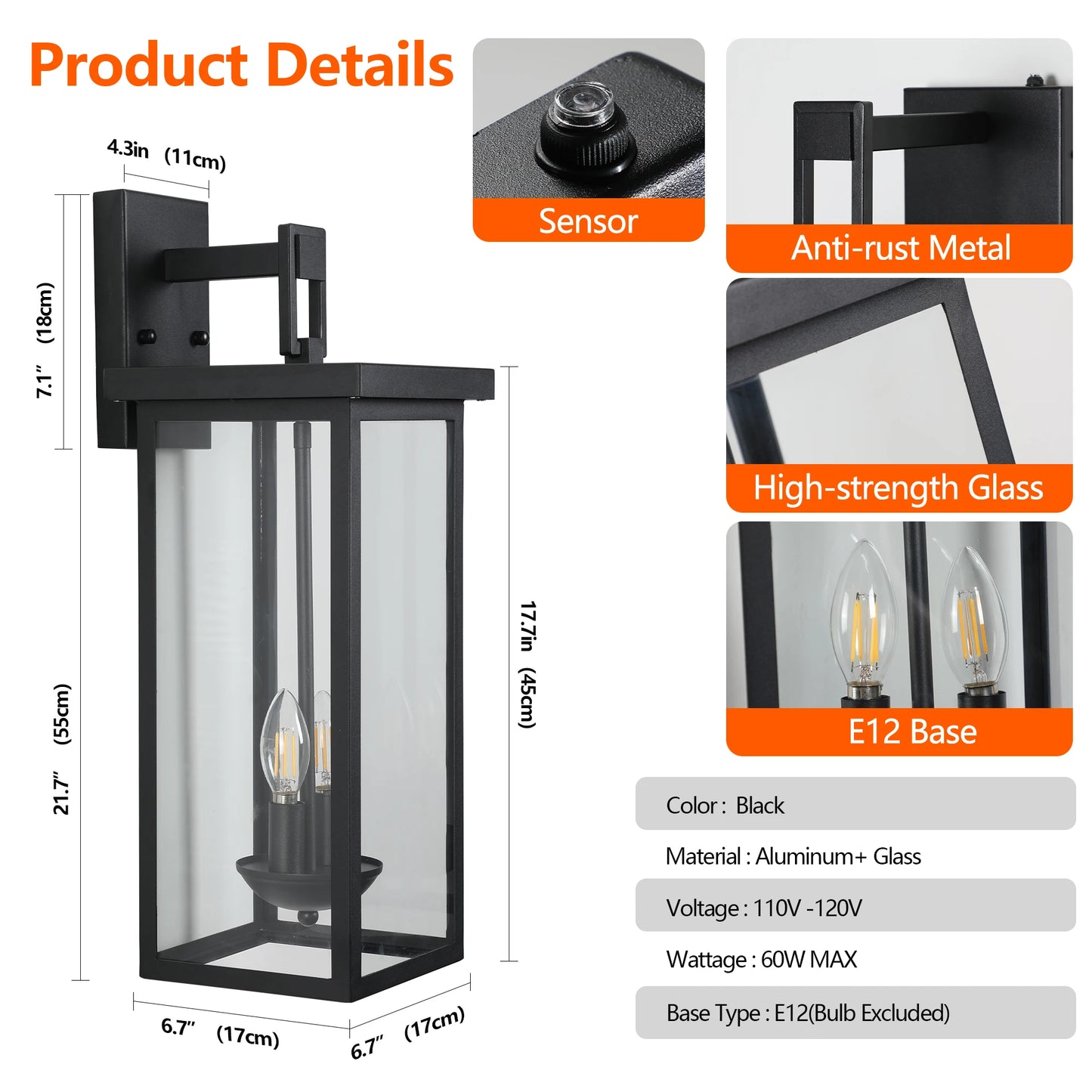 ARLGSITE Wall Lantern Dusk-To-Dawn Sensor-Operated