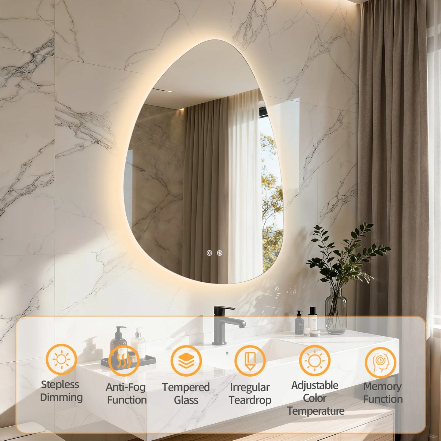 Bathroom Mirror Frameless LED Anti Fog Simple Wall Mount