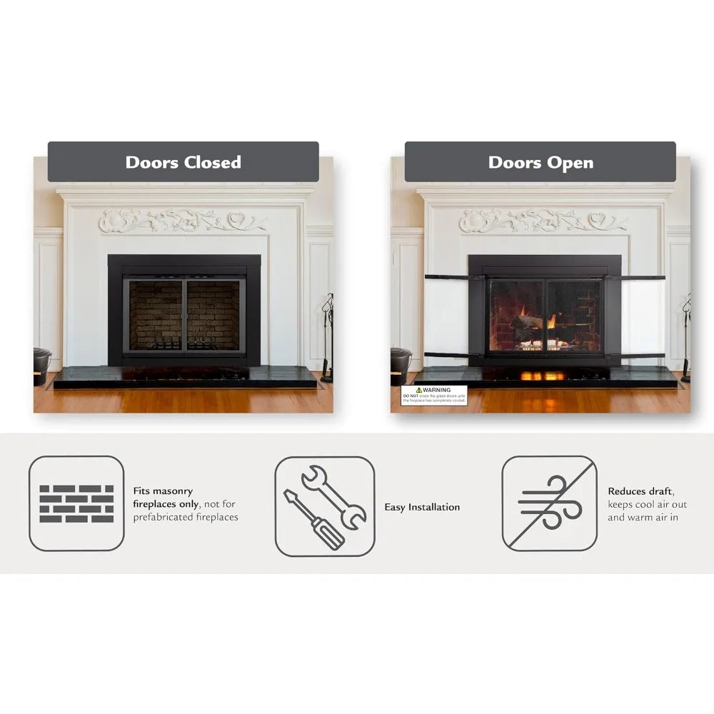 Fireplace Glass Door Tempered Front View Design Aesthetic