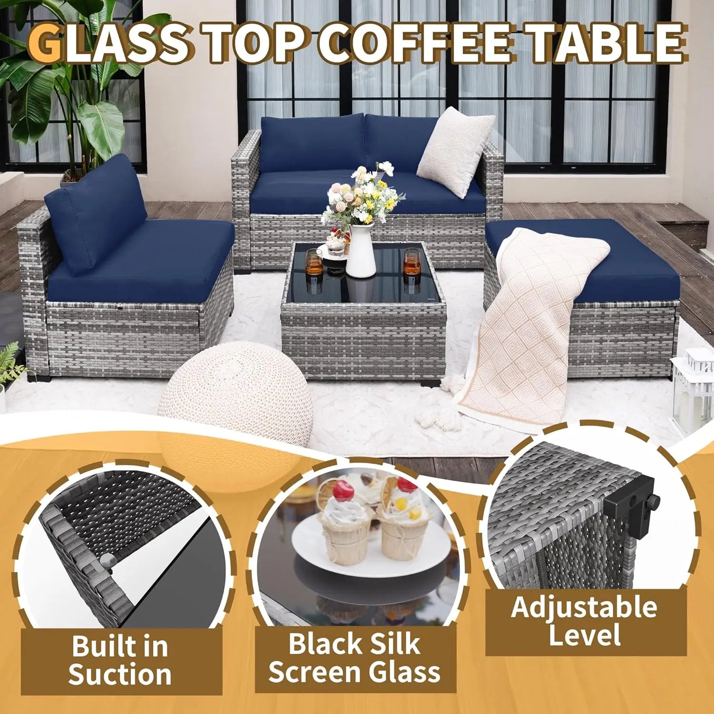Patio Sectional Sofa With All Weather Wicker Outdoor