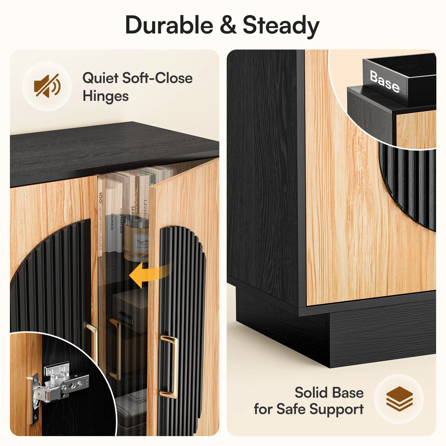 Modular Credenza Fluted Wood Storage Cabinet Living Room