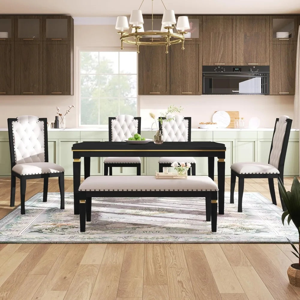 MKDK Dining Table Set Tufted Chairs Premium Comfort