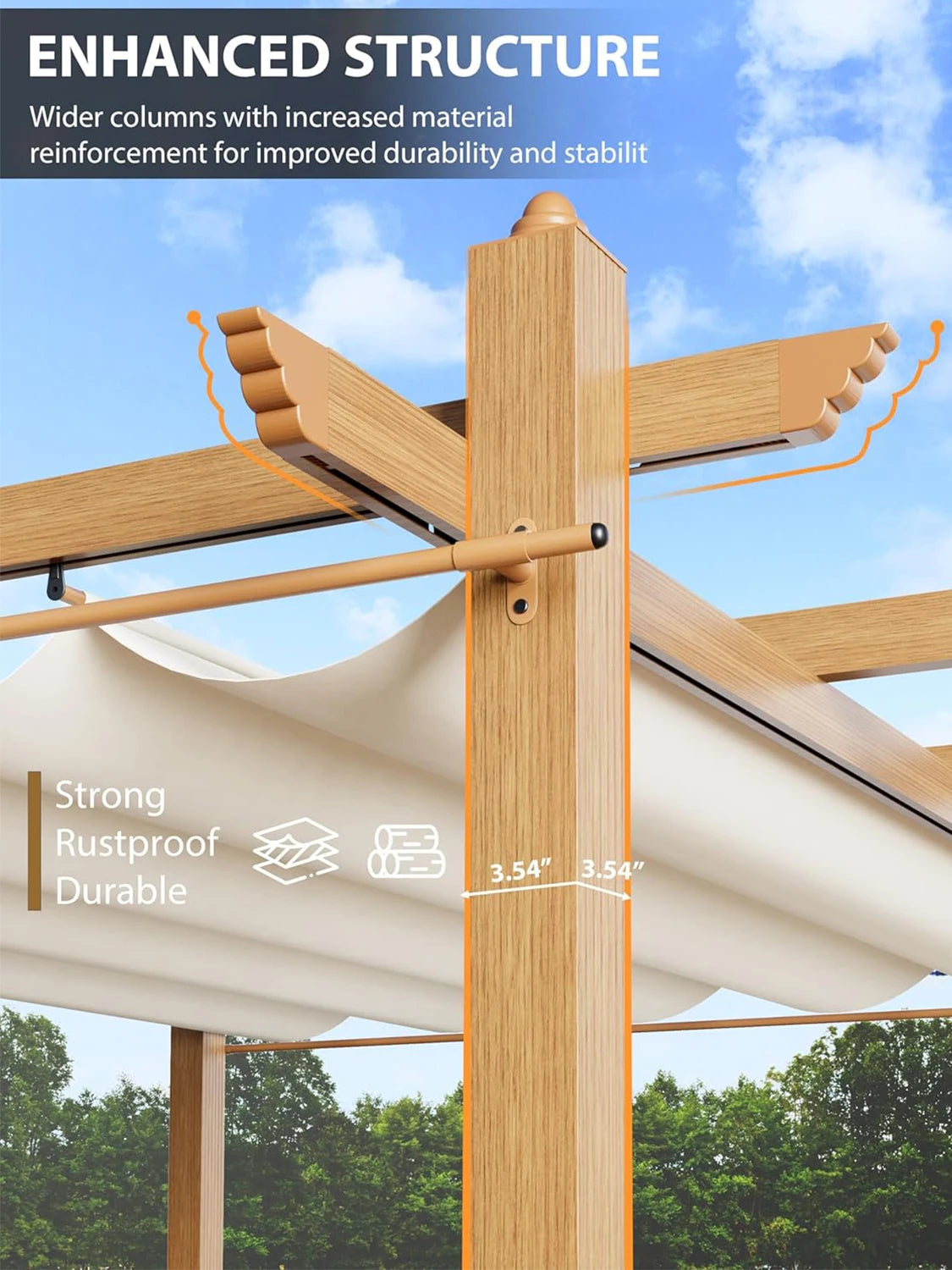 HiMISS Pergola Retractable Canopy Aluminum Alloy Frame