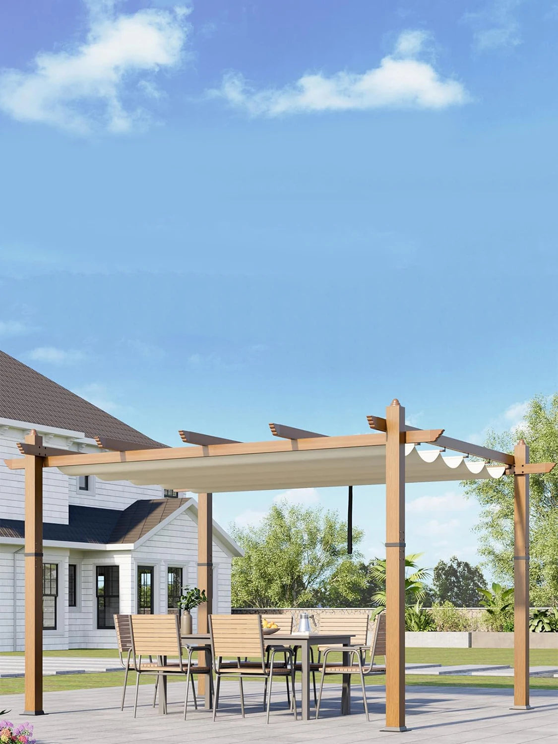 HiMISS Pergola Retractable Canopy Aluminum Alloy Frame