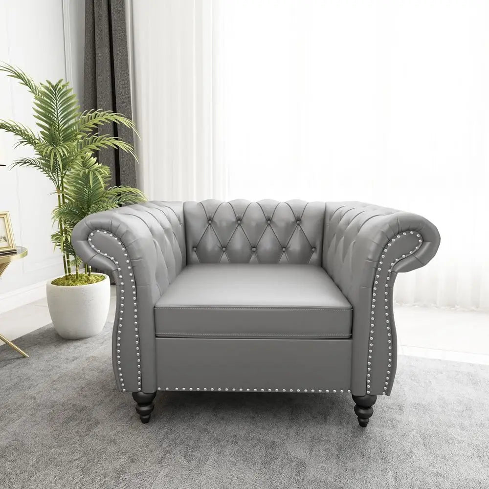 Living Room Set Leather Chesterfield Sofa With Nailhead Trim
