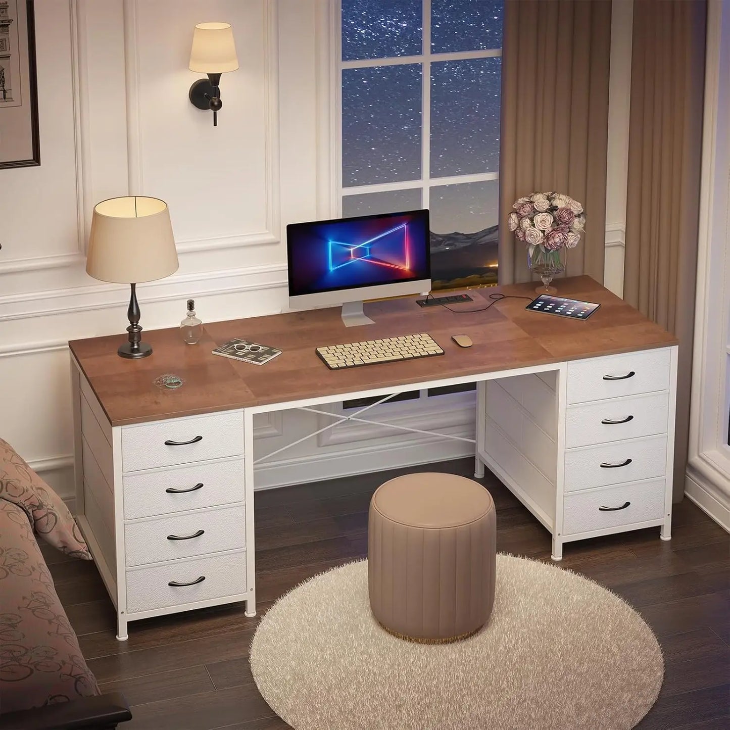 NONEDesk Computer Desk 8 Drawer Storage For Home Office