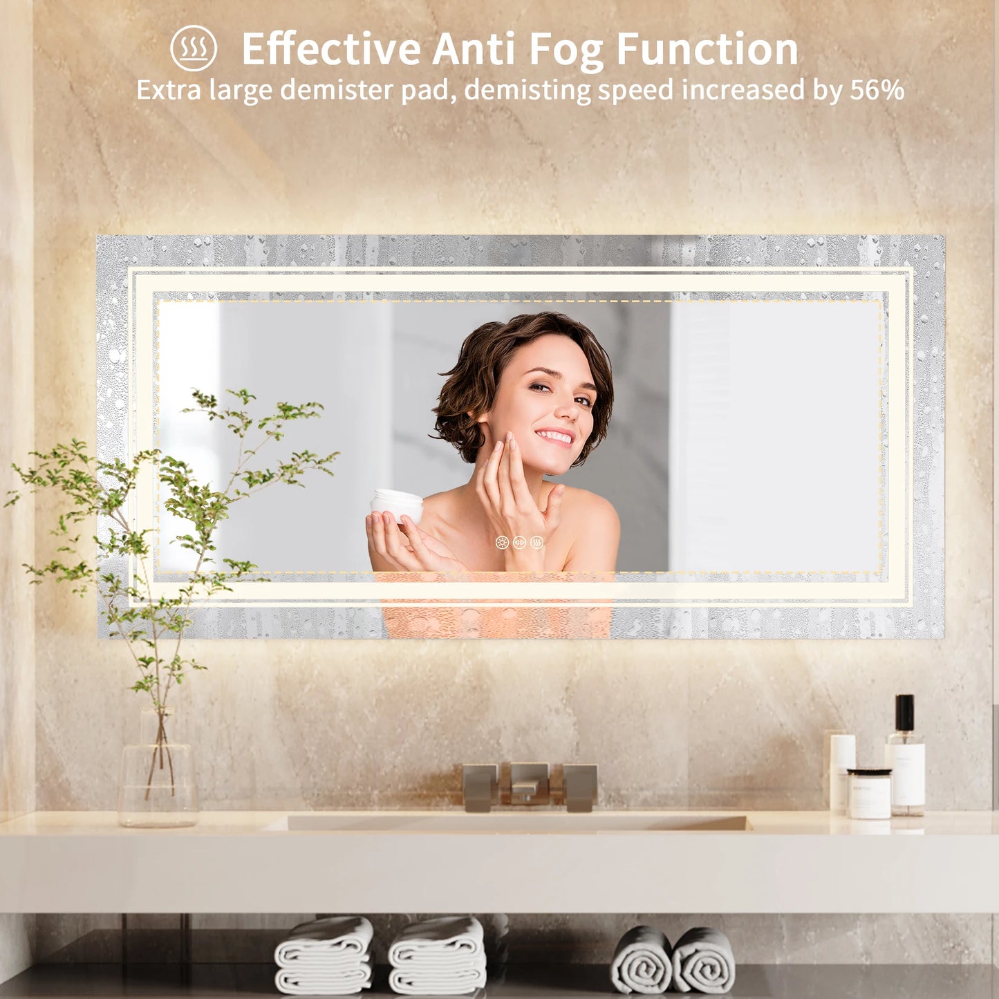 Bathroom Mirror LED Backlit Anti-Fog Wall Mounted Vanity