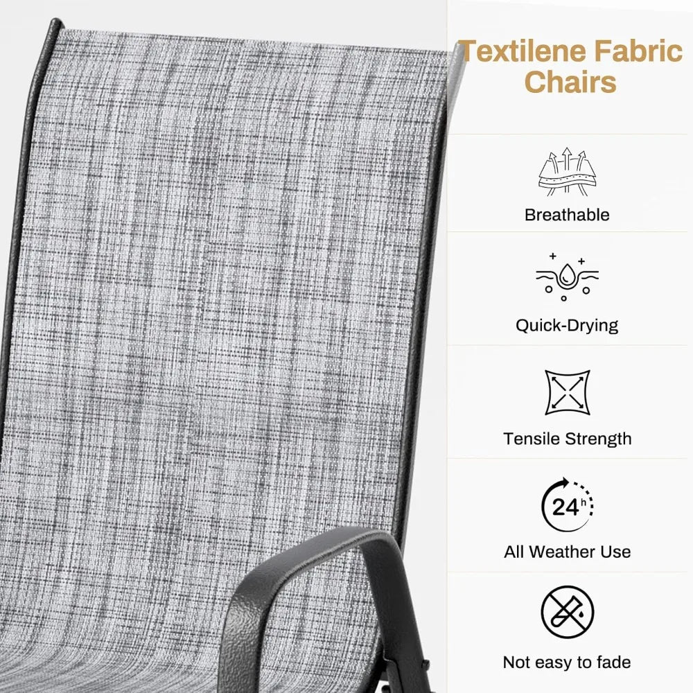 Outdoor Patio Dining Set Glass Table With 4 Textline Chairs