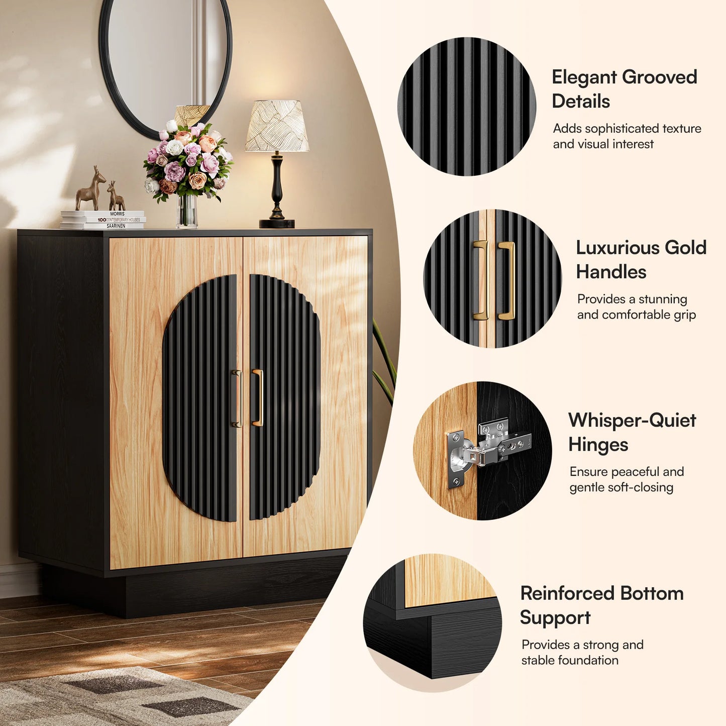 Modular Credenza Fluted Wood Storage Cabinet Living Room