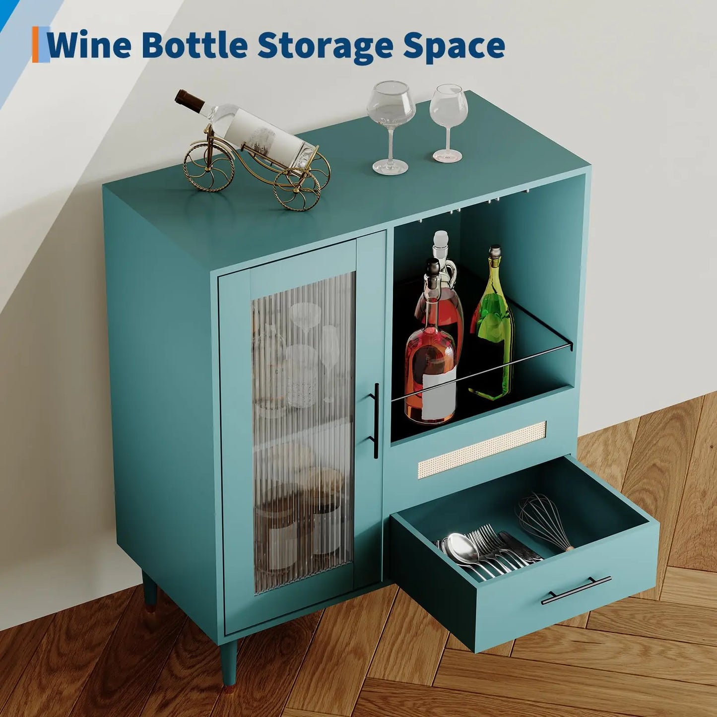 HiMISS Wine Bar Cabinet Tempered Glass Door For Living Room