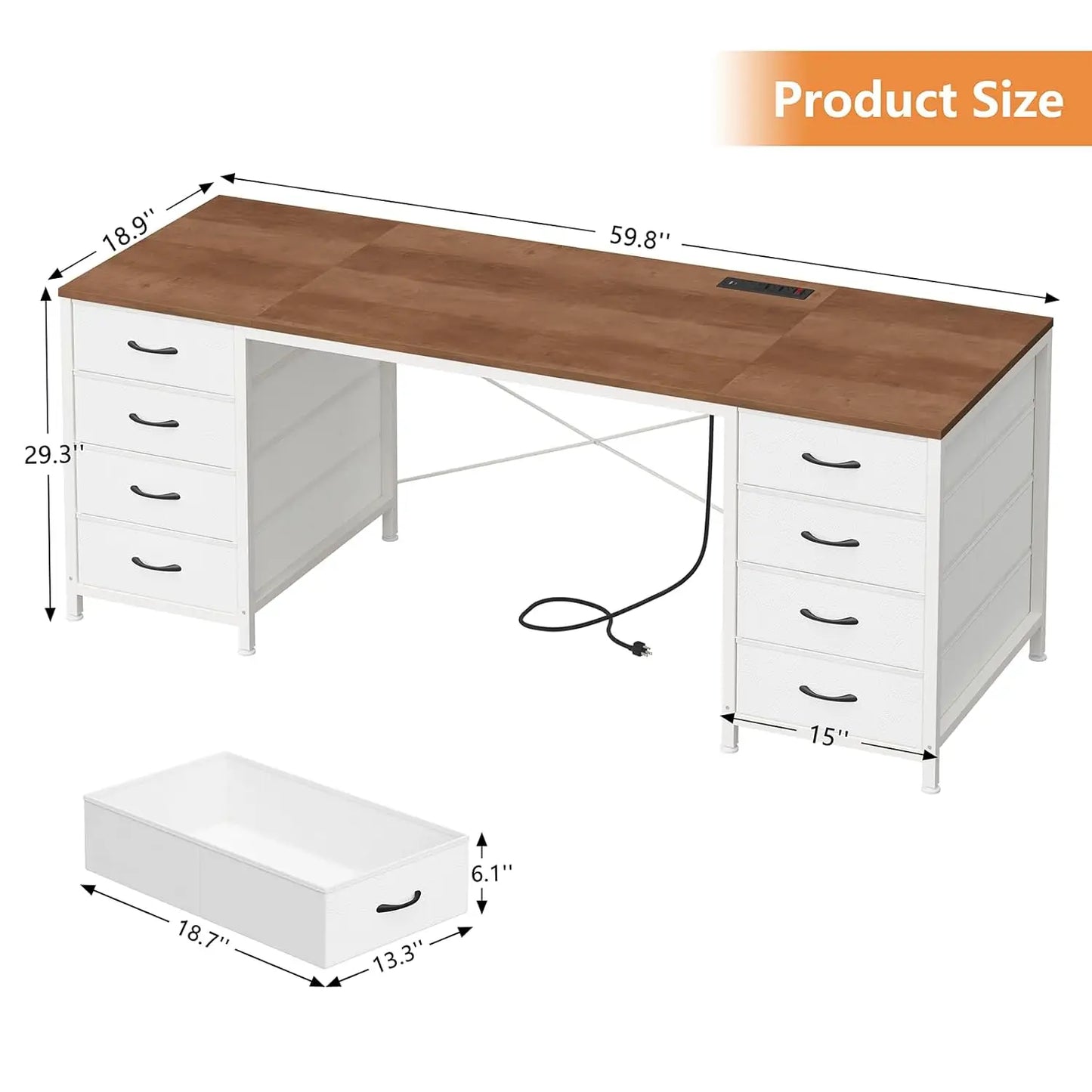NONEDesk Computer Desk 8 Drawer Storage For Home Office