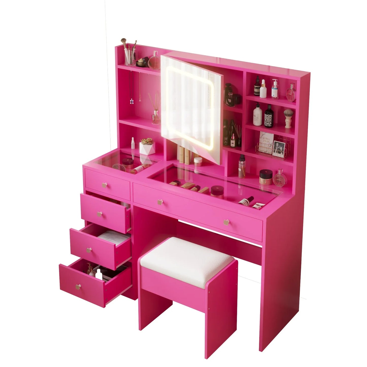 Makeup Vanity With Charging Station And Mirror Lights
