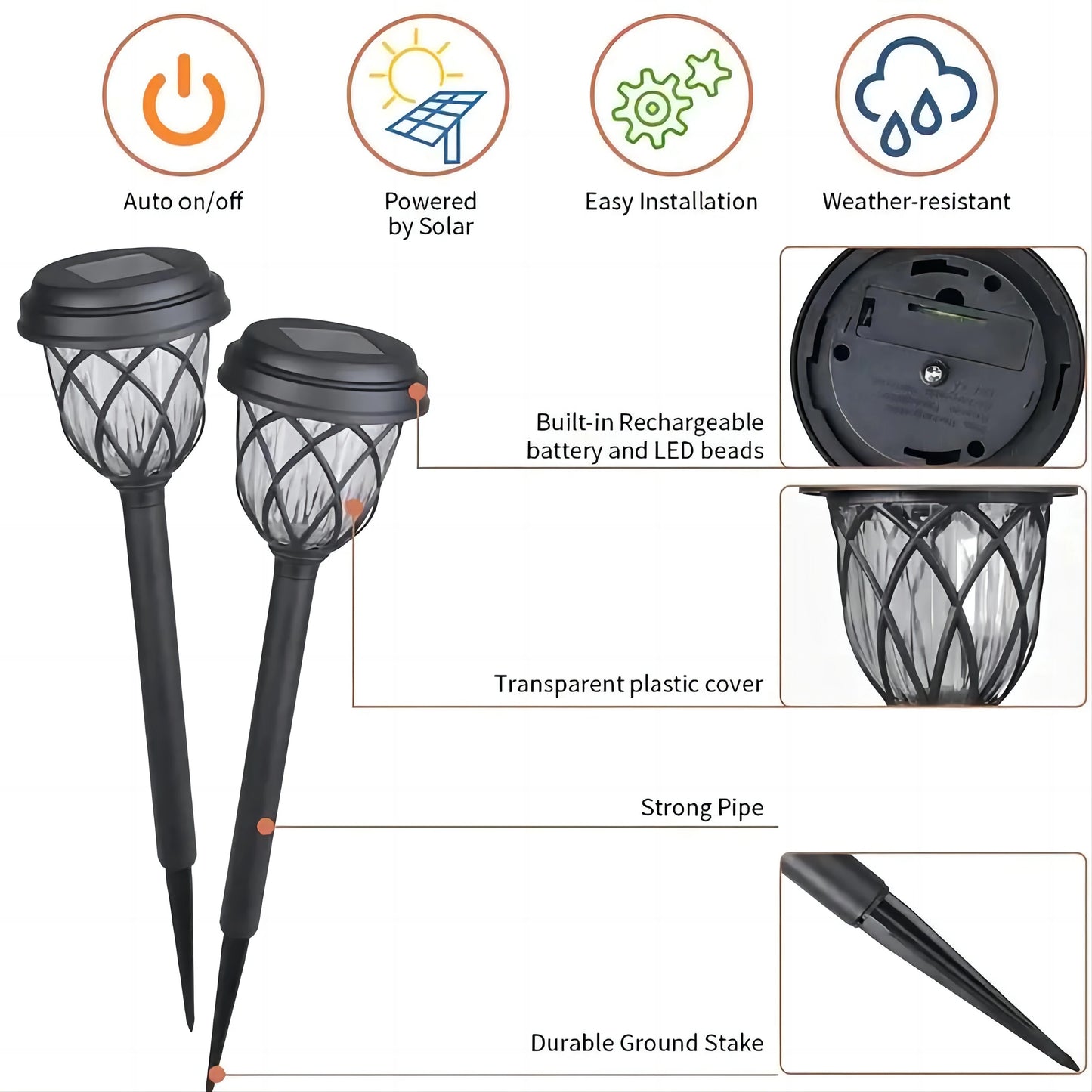 KEWEN Solar Tube Lights Ten-Pack Garden Lawn Pathway Lamps