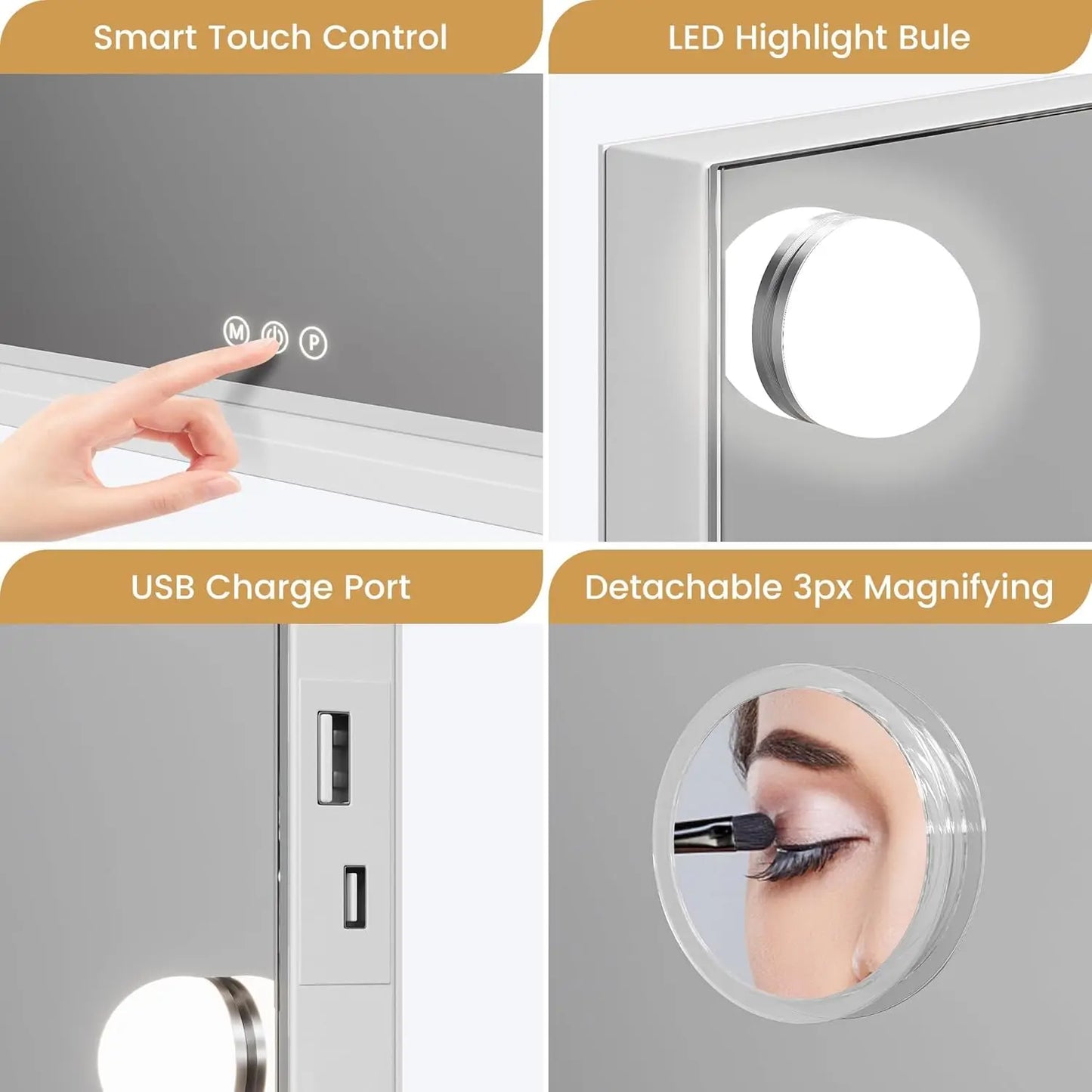 Vanity Mirror With Adjustable LED Lights 3X Magnification