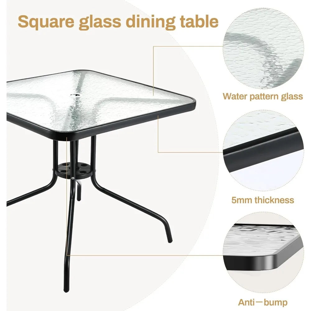 Outdoor Patio Dining Set Glass Table With 4 Textline Chairs