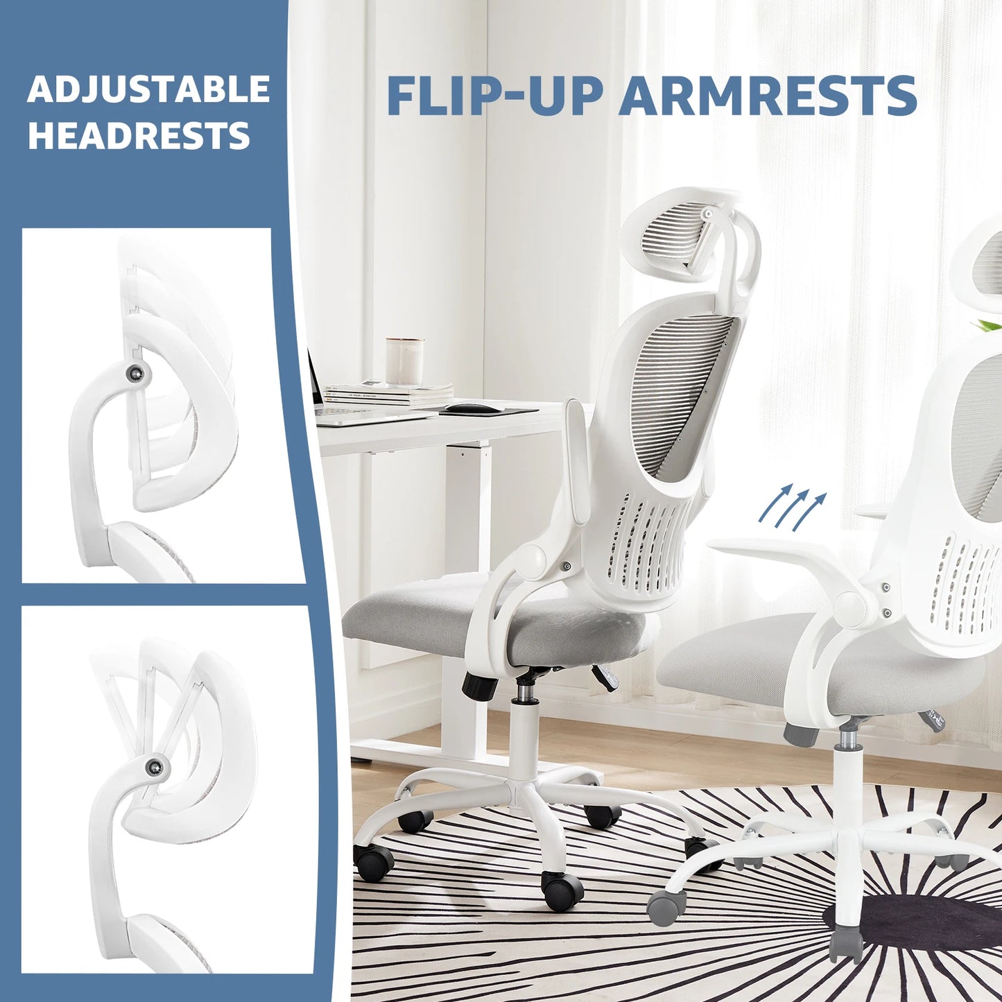 JHK Mesh Ergonomic Office Chair With Flip Up Armrests