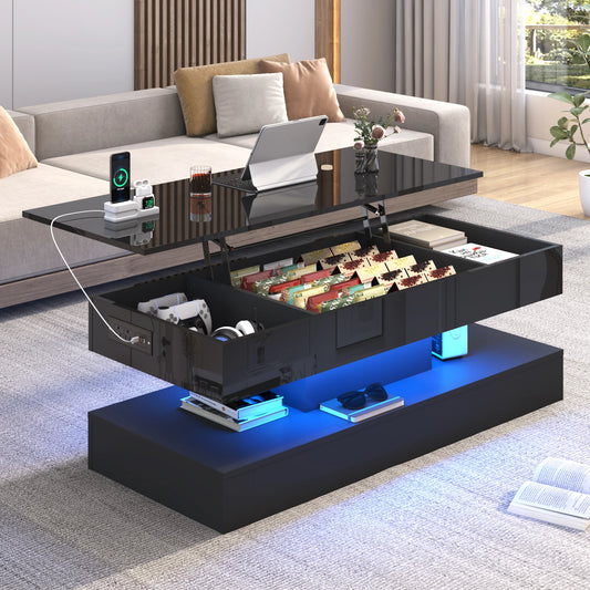 QiaoShiRen Coffee Table With LED Lighting And Open Shelf