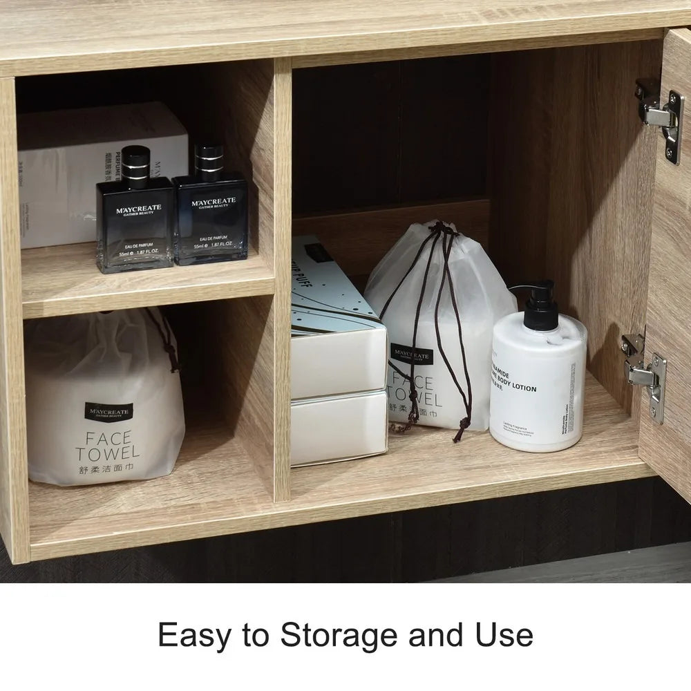 Bathroom Vanity With Mirror Floating Wood Cabinet Vessel Sink