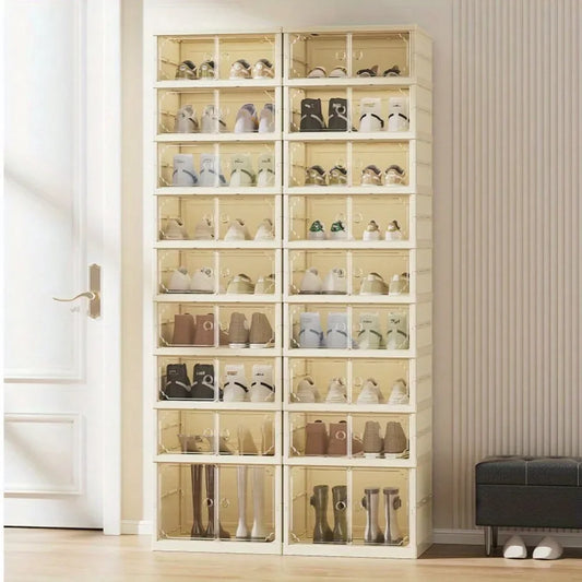 Hign-concerned Portable Folding Shoe Rack With Clear Door