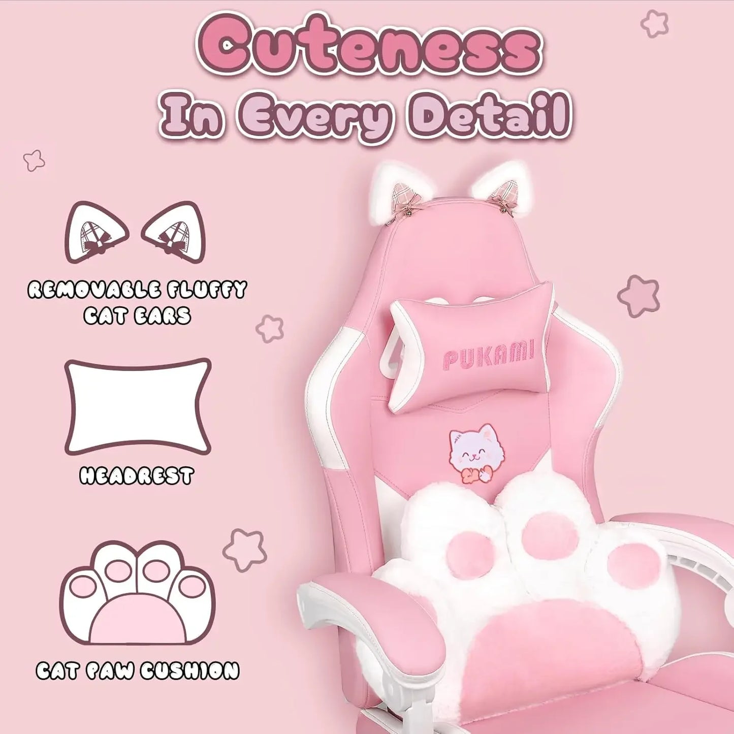 Gaming Chair Cat Ear Lumbar Cushion Ergonomic Computer Chair