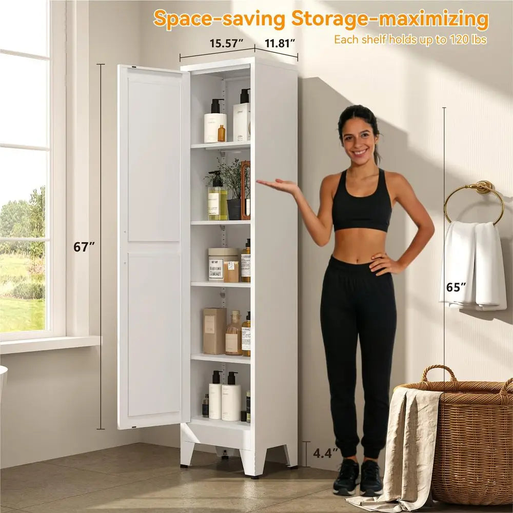 Metal Storage Cabinet With Reversible Doors For Home Organization