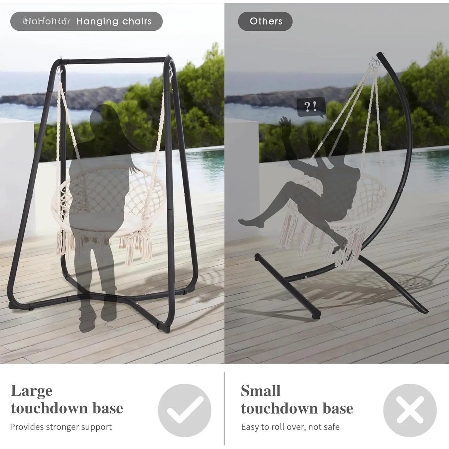 Swing Chair With Heavy-Duty Powder-Coated Steel Stand For Patio