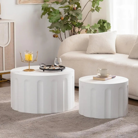 Coffee Table Set Nesting Fluted Metal Round Tables