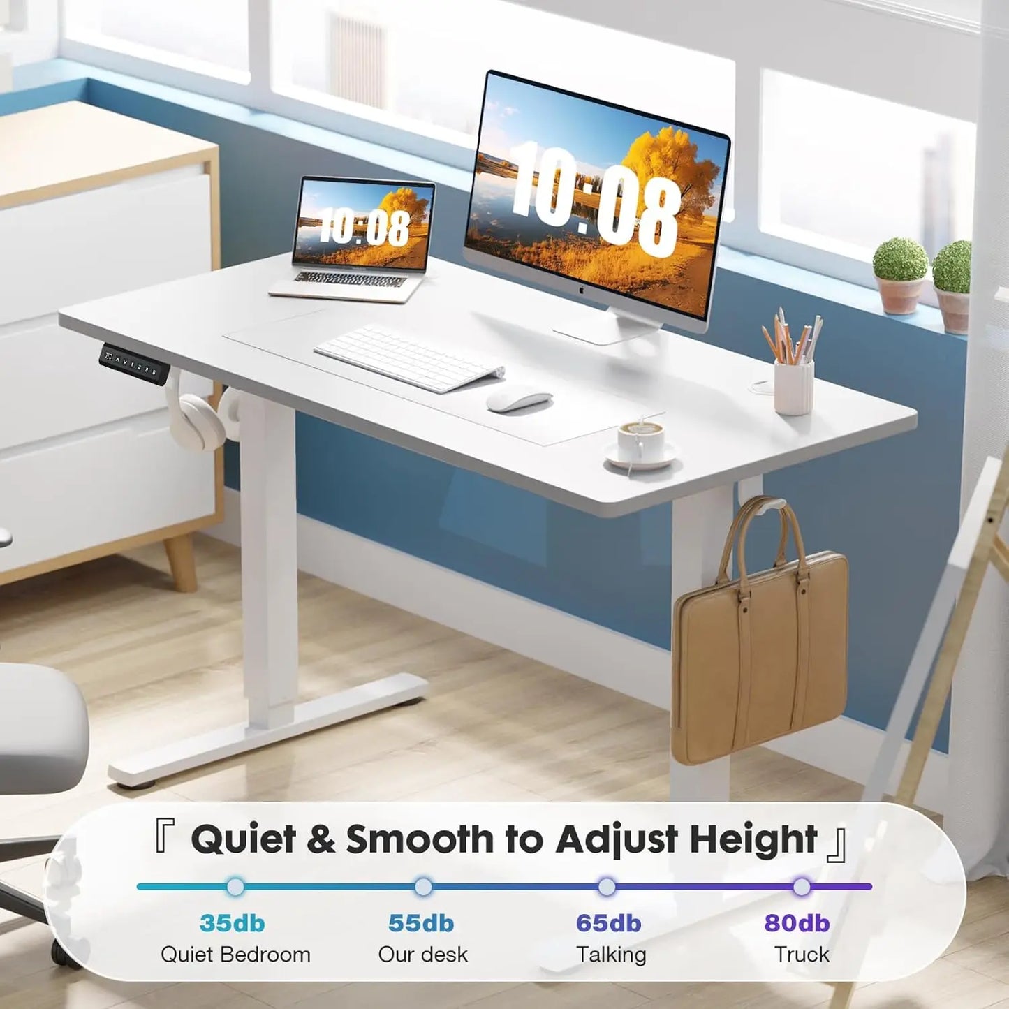 Electric Standing Desk 3 Memory Presets Wood Top Metal Frame
