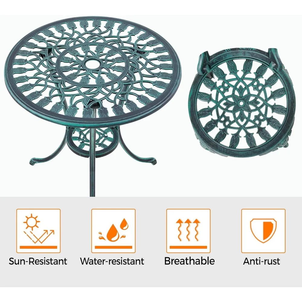 Patio Bistro Set Cast Aluminum Table And Chairs, 3-Piece