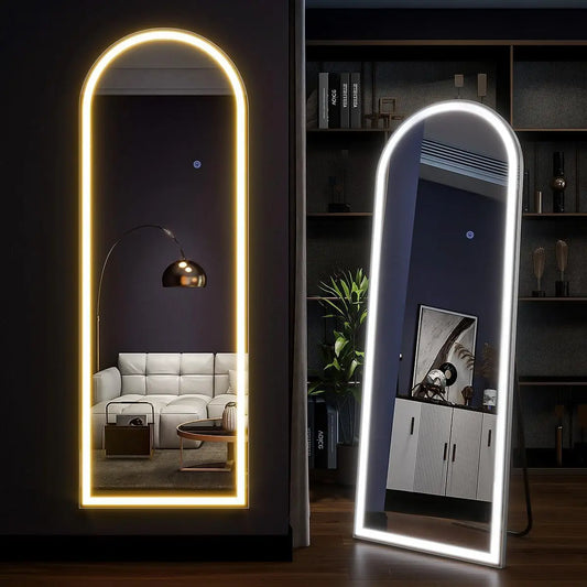 Koonmi Arched Full Length Mirror With LED Lights And Stand