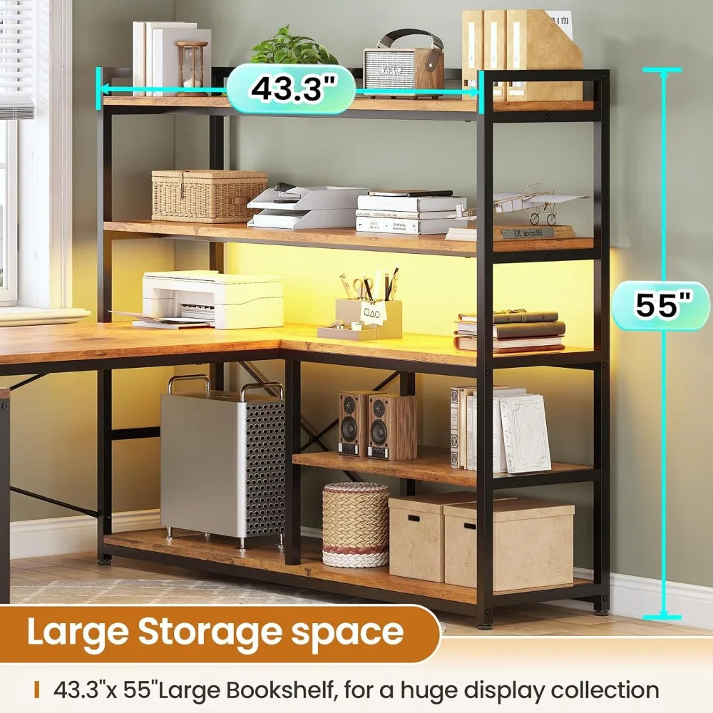 L Shaped Desk With Power Outlet For Home Office Setup
