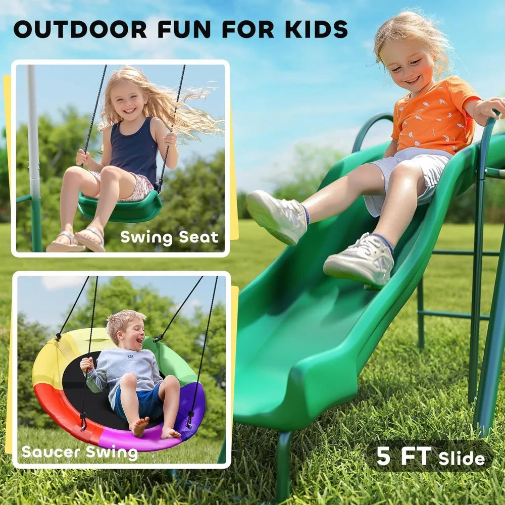 Swing Set With Adjustable Seat Saucer Swing Alloy Steel A-Frame
