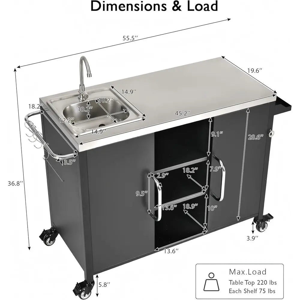 Outdoor Kitchen Island With 304 Stainless Steel Sink