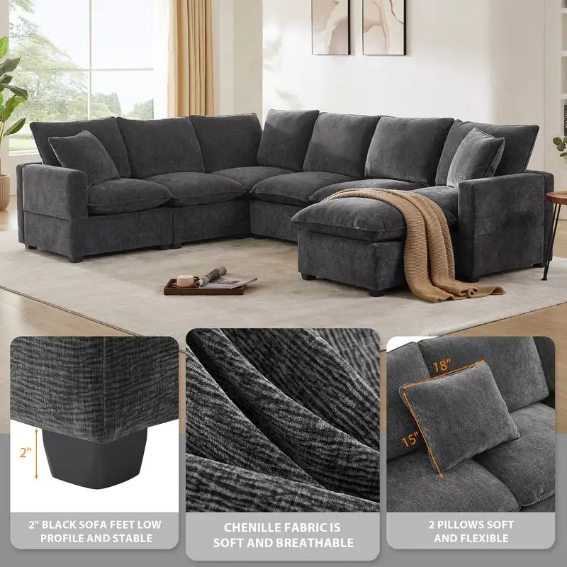 CN Sichuan Sofa UShape 7Seat Chenille Modular Sectional